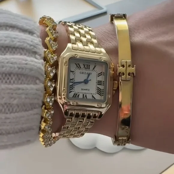 Panthere Classic Rectangle Stainless Steel Gold Watch - Picture 9 of 16